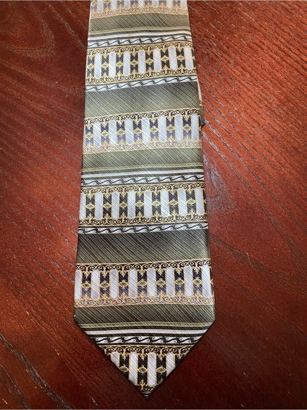 Giorgio Bissoni Classic Olive Green, Gold and  Gray Patterned Men's Neck Tie